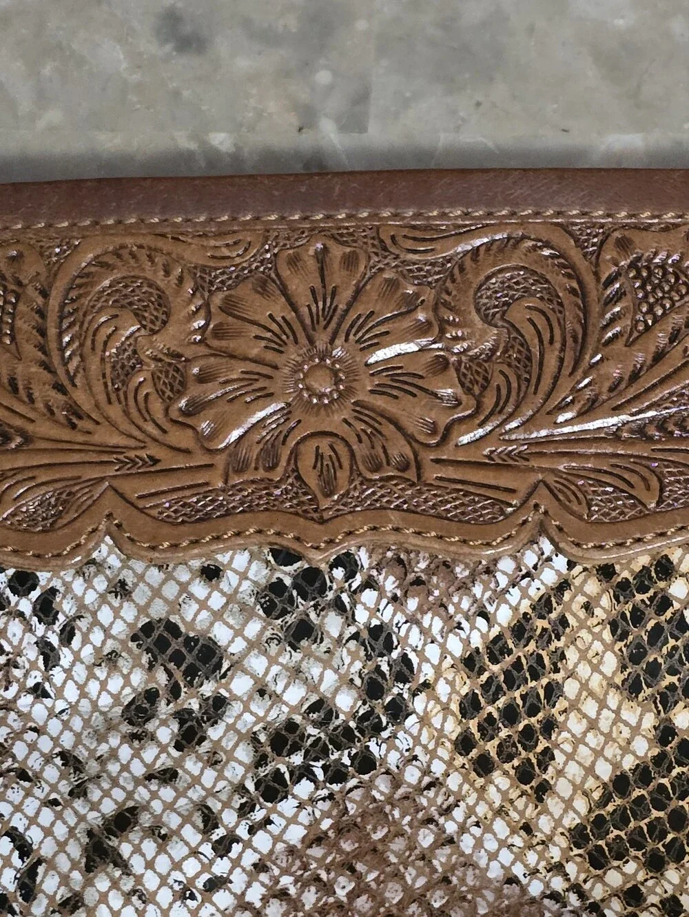 Shyanne Tooled Snake-Embossed Brown Leather Western Style Crossbody Shoulder Bag